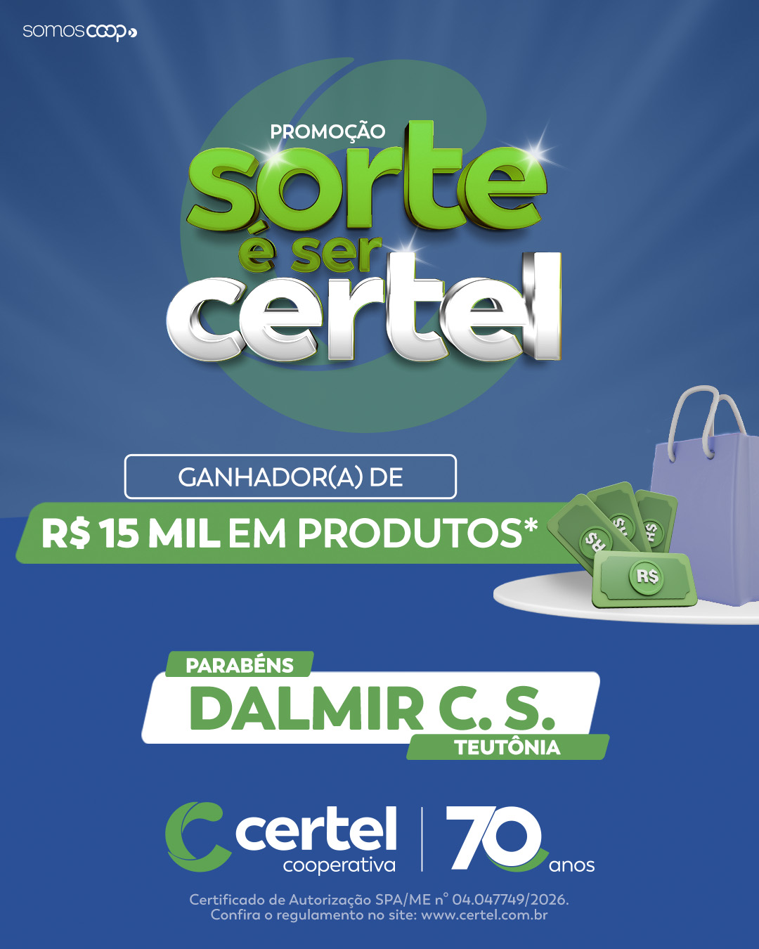 Conhecido o quinto ganhador da promoção Sorte é Ser Certel 