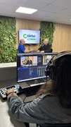 Bastidores de gravação do primeiro podcast